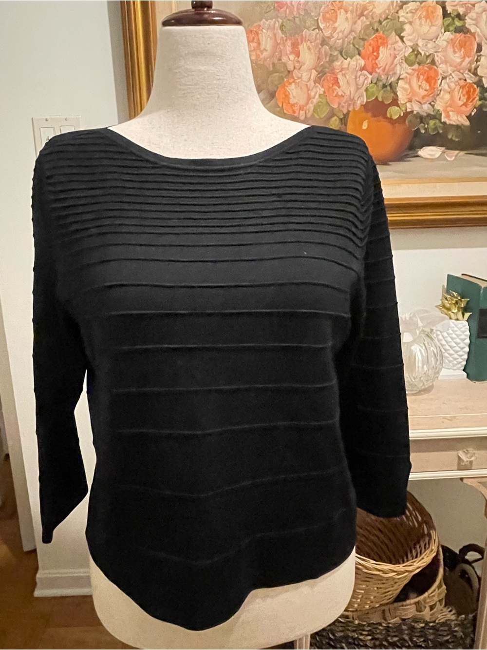 Belford Black Textured Knit Sweater Silk Cotton Blend Size L